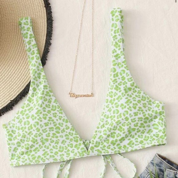Shein Animal Prints Green Swim Top - Picture 2 of 7